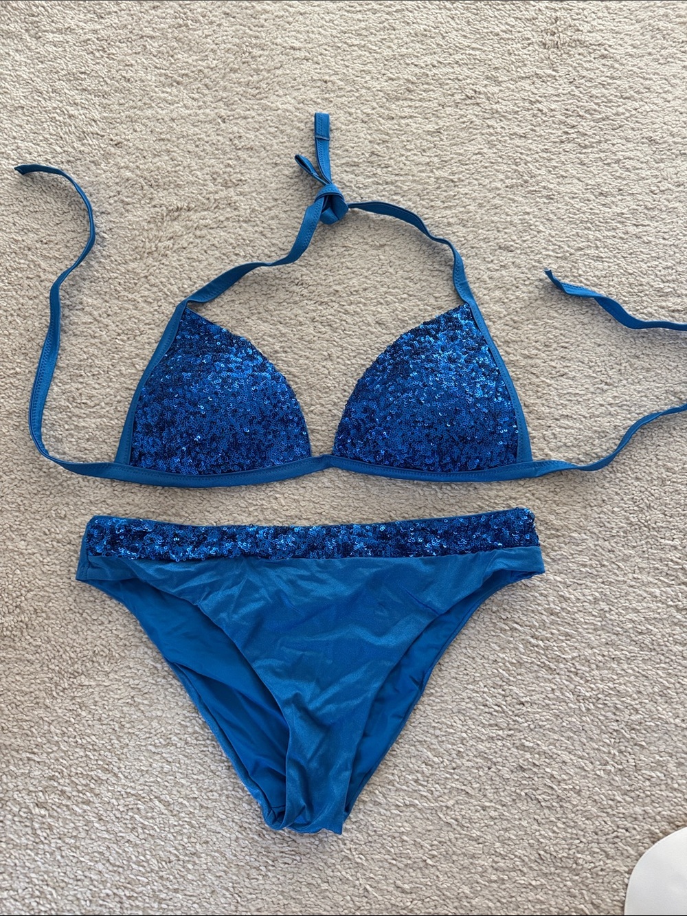 Sequin Triangle Bikini Set - Royal Blue